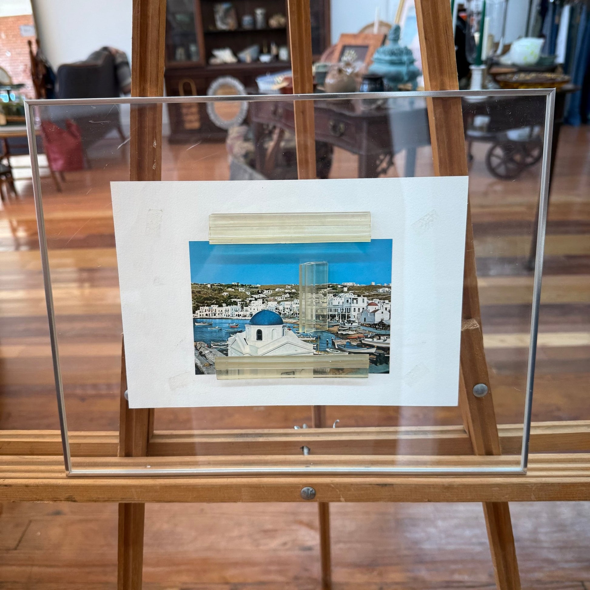 Greece Watercolor Painting of Boats & Chapel Scene by Sami K (Framed) - Loom Vintage