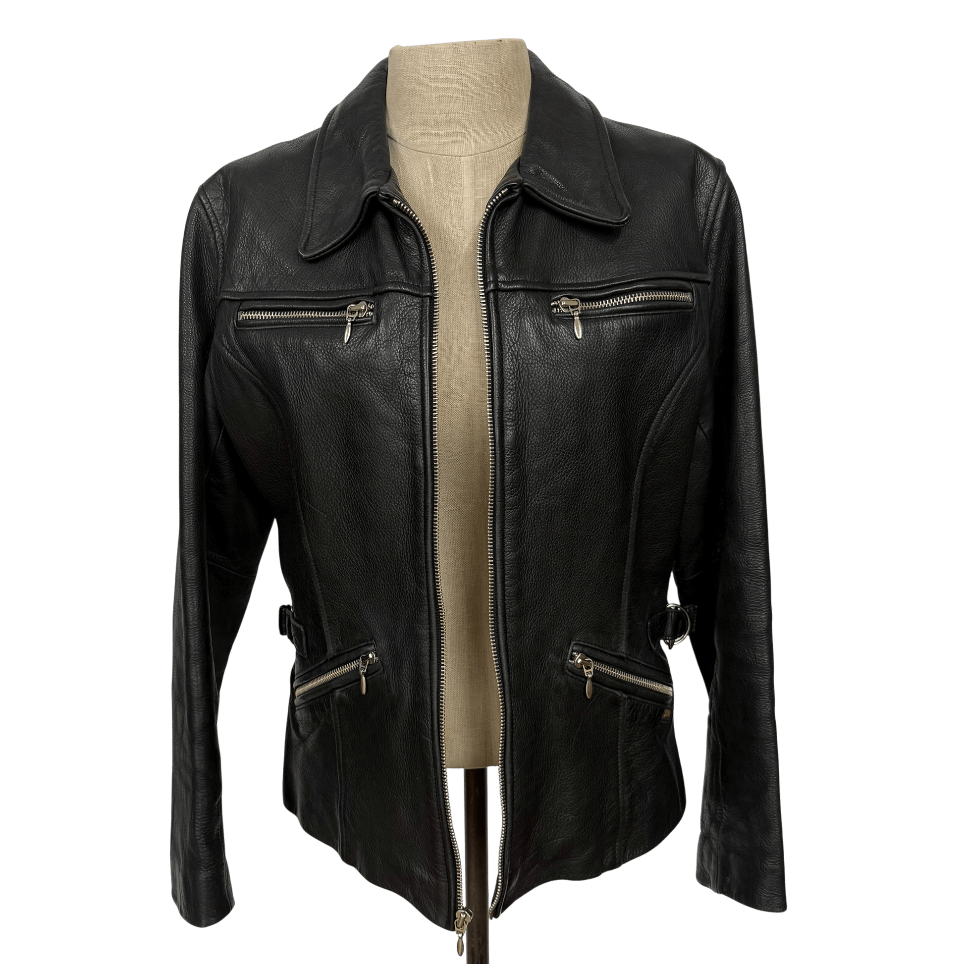 Guess Genuine Leather Zip Moto Jacket – Black (Size Small) - Loom Vintage