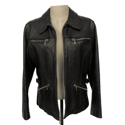 Guess Genuine Leather Zip Moto Jacket – Black (Size Small) - Loom Vintage