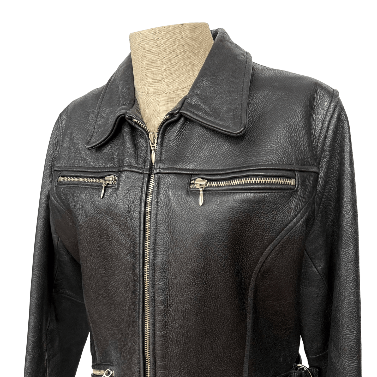 Guess Genuine Leather Zip Moto Jacket – Black (Size Small) - Loom Vintage