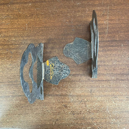 Hammered Metal Bookends with Abstract Cutout Design — Rusty Patina, Pair, 6.25"H - Loom Vintage