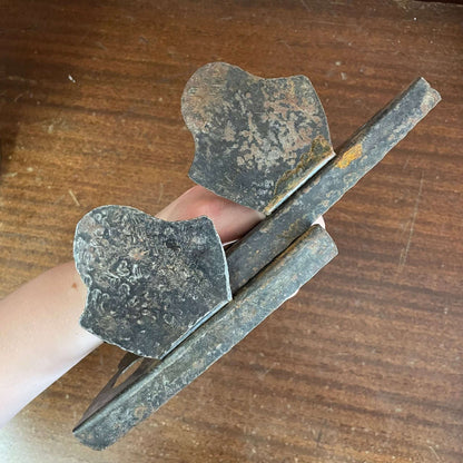Hammered Metal Bookends with Abstract Cutout Design — Rusty Patina, Pair, 6.25"H - Loom Vintage