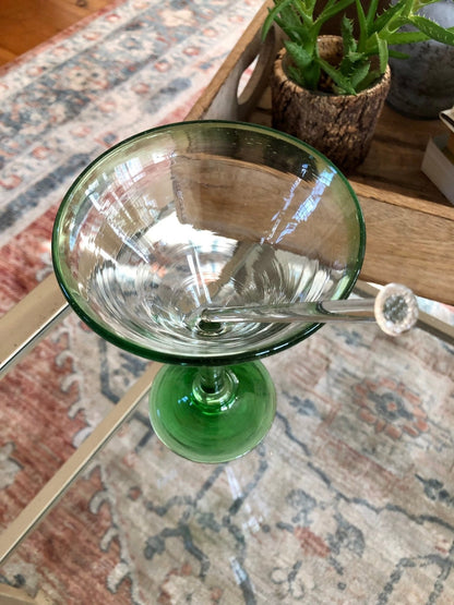 Hand - Blown Glass Swizzle Sticks, Set of 4 — Golf Ball Textured Top, 5.25"L, Vintage Barware - Loom Vintage