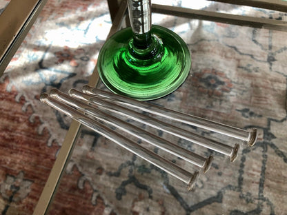 Hand - Blown Glass Swizzle Sticks, Set of 4 — Golf Ball Textured Top, 5.25"L, Vintage Barware - Loom Vintage