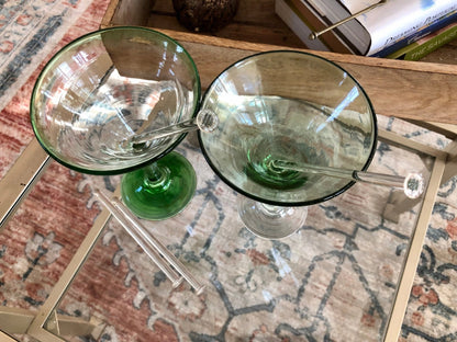 Hand - Blown Glass Swizzle Sticks, Set of 4 — Golf Ball Textured Top, 5.25"L, Vintage Barware - Loom Vintage