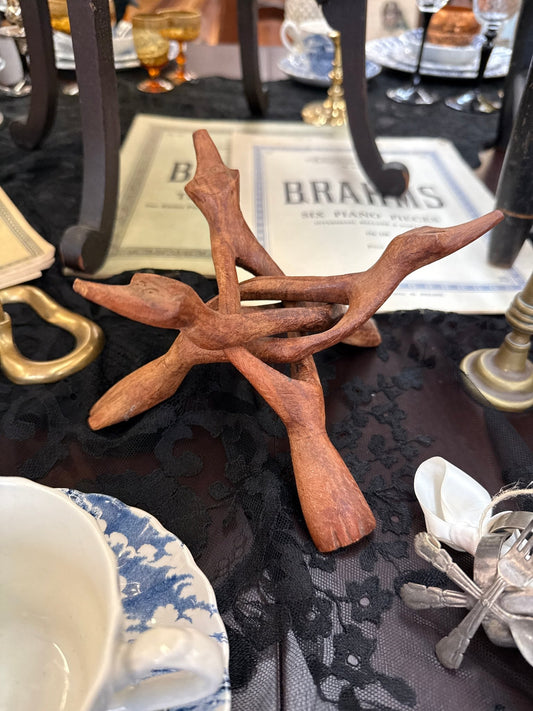 Hand - Carved Interlocking Wooden Animal Sculpture – Unity Trio - Loom Vintage