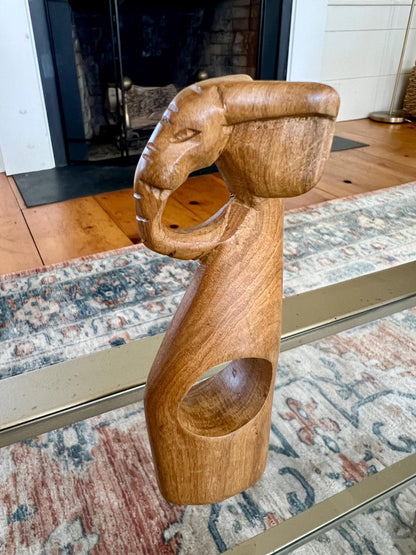 Hand-Carved Kenyan Wood Napkin Rings, Set of 4 — Elephant, Lion, Cheetah & Rhino, Made in Kenya - Loom Vintage