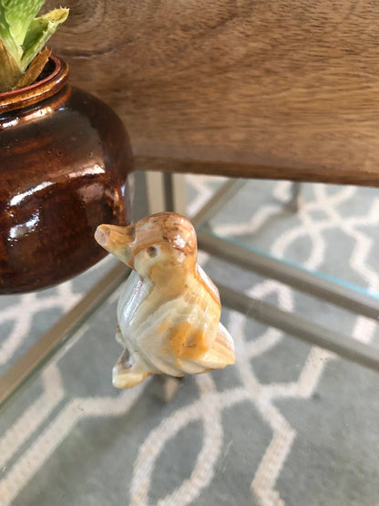 Hand - Carved Marble Penguin Figurine — Green & Brown Striations, 2"H - Loom Vintage