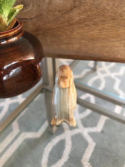 Hand - Carved Marble Penguin Figurine — Green & Brown Striations, 2"H - Loom Vintage
