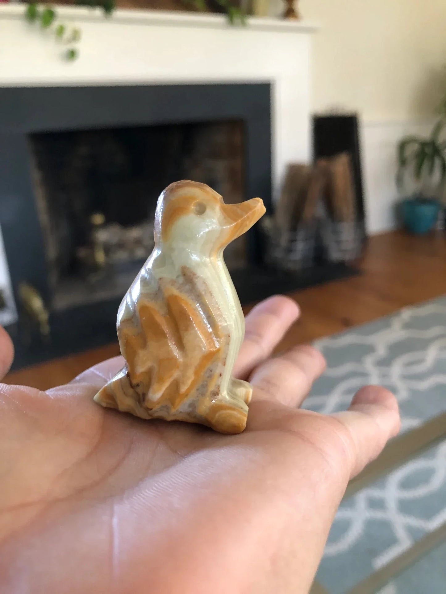 Hand - Carved Marble Penguin Figurine — Green & Brown Striations, 2"H - Loom Vintage
