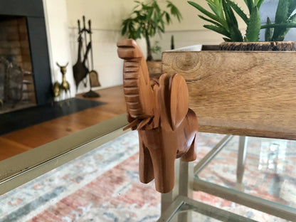 Hand - Carved Wood Elephant Figurine with Tusks — 3.75"H, African Folk Art - Loom Vintage