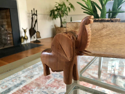 Hand - Carved Wood Elephant Figurine with Tusks — 3.75"H, African Folk Art - Loom Vintage
