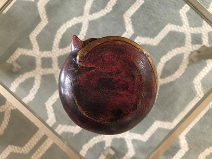 Hand-Carved Wood Sleeping Cat with Brass and Copper Inlay — 4" diameter, Paperweight - Loom Vintage