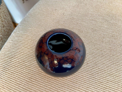 Hand - Painted Ceramic Catchall Bowl — Blue with Red Floral Detail, 3"W - Loom Vintage