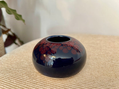 Hand - Painted Ceramic Catchall Bowl — Blue with Red Floral Detail, 3"W - Loom Vintage