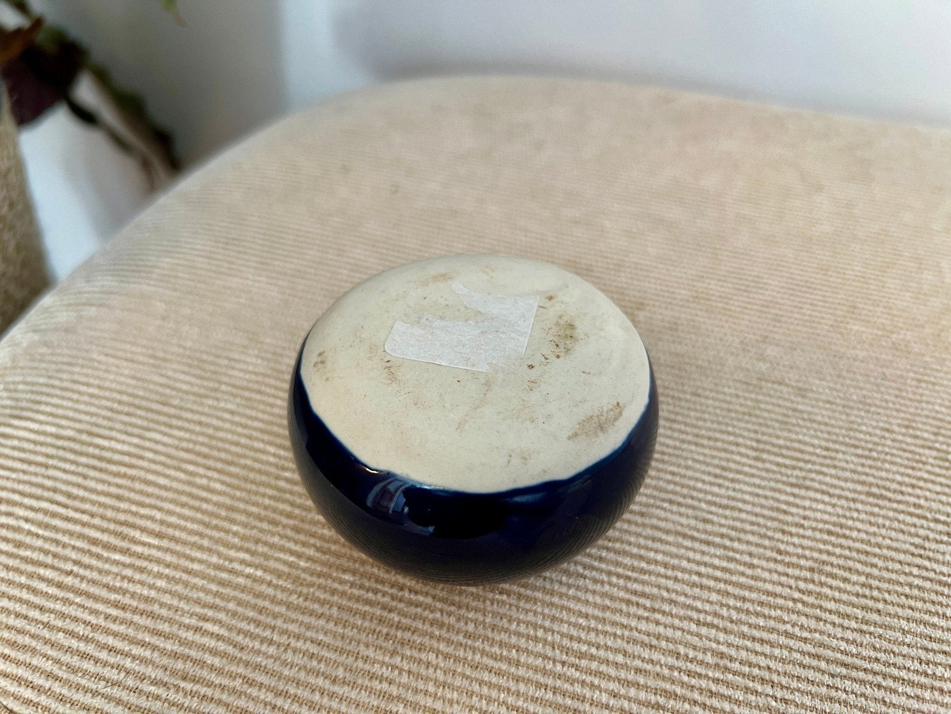 Hand - Painted Ceramic Catchall Bowl — Blue with Red Floral Detail, 3"W - Loom Vintage