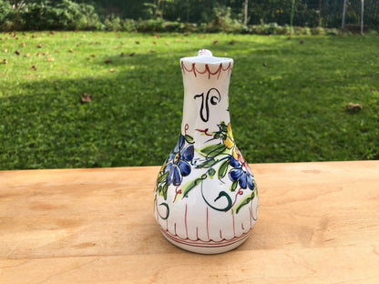 Hand Painted Ceramic Floral Design Pitcher, Floral Arrangement, Portugal Pottery, Olive Oil Bottle - Loom Vintage