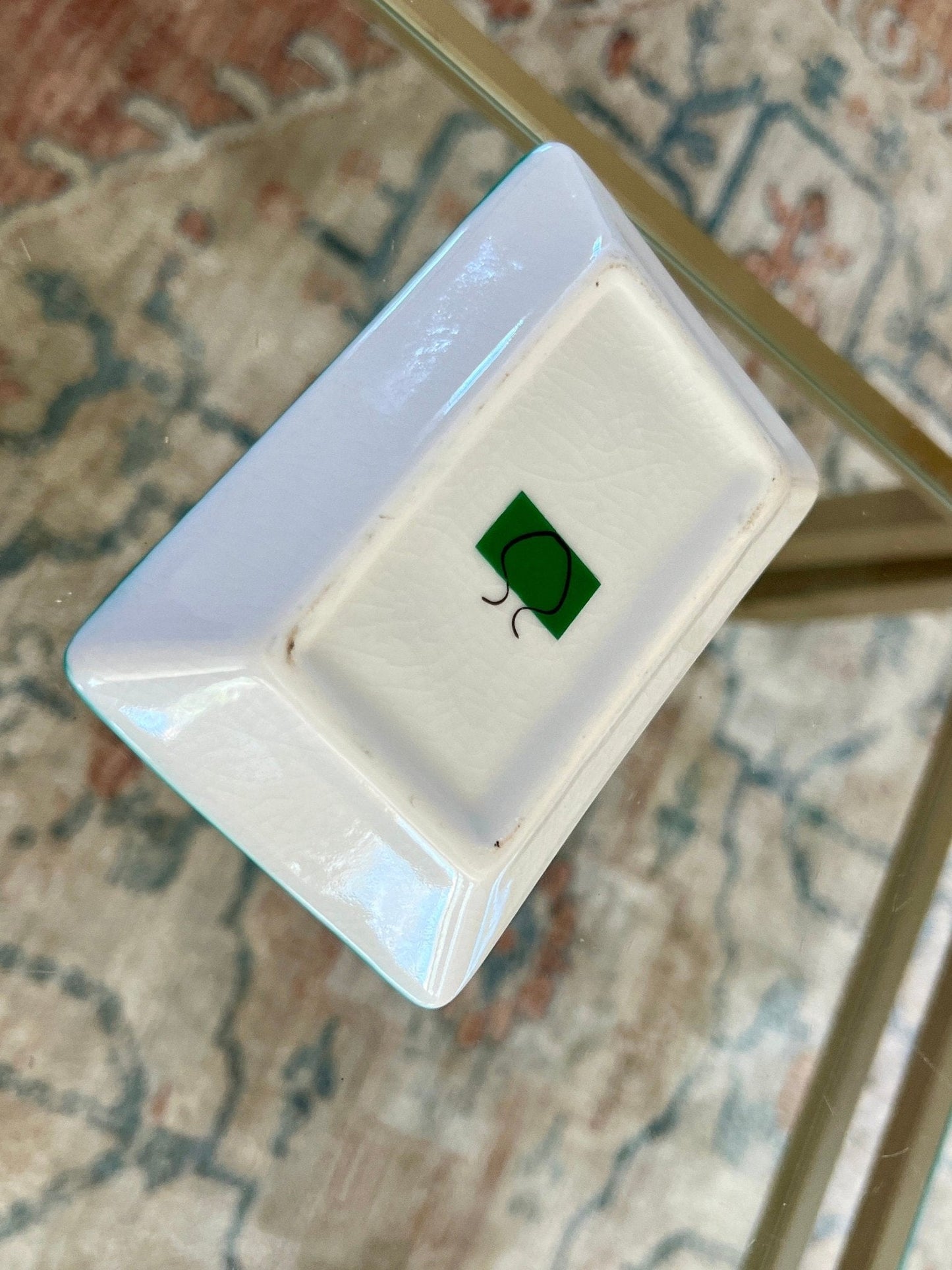 Hand - Painted Ceramic Trinket Dish — Blue with Yellow & Green Floral, 4.5" x 3", French Market - Loom Vintage
