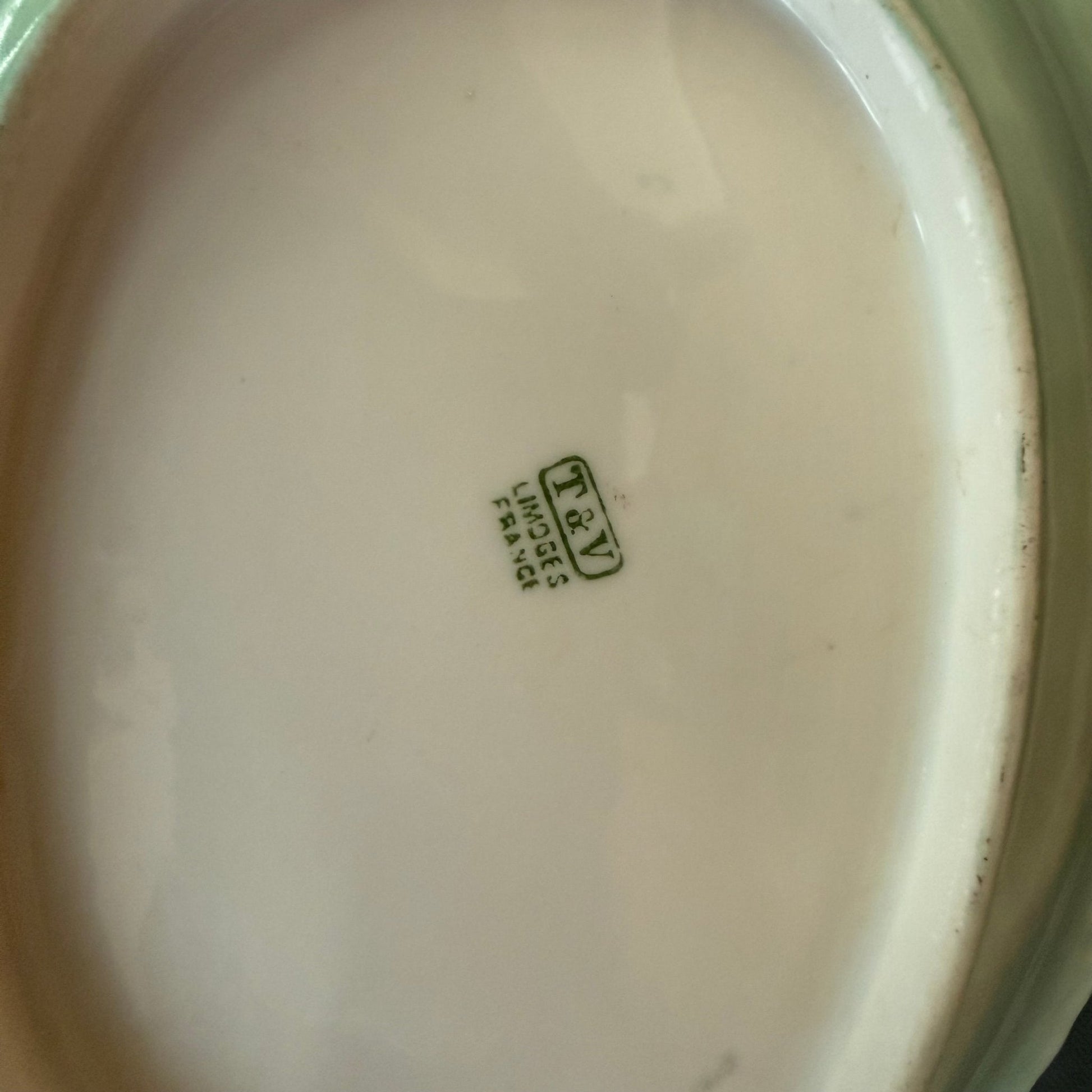 Hand - Painted Limoges Oval Dish with Daisies, Green & Gold Trim (T&V France) - Loom Vintage