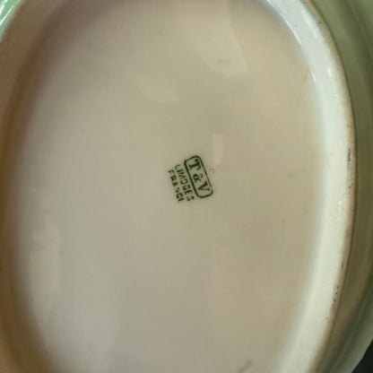 Hand - Painted Limoges Oval Dish with Daisies, Green & Gold Trim (T&V France) - Loom Vintage