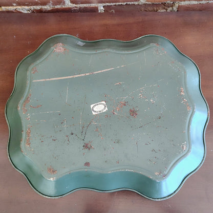 Hand - Painted Nashco Green Tole Tray with Floral Design, 1950s Vintage - Loom Vintage