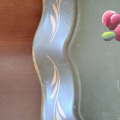 Hand - Painted Nashco Green Tole Tray with Floral Design, 1950s Vintage - Loom Vintage