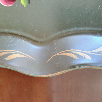 Hand - Painted Nashco Green Tole Tray with Floral Design, 1950s Vintage - Loom Vintage
