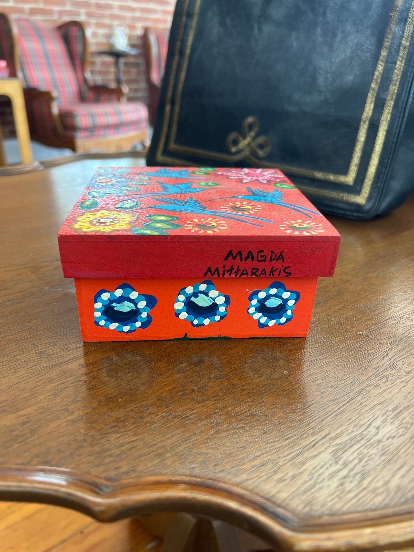 Hand - Painted Wooden Hummingbird Keepsake Box by Magda Mittarakis – Folk Art Storage Box - Loom Vintage