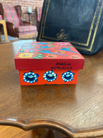 Hand - Painted Wooden Hummingbird Keepsake Box by Magda Mittarakis – Folk Art Storage Box - Loom Vintage