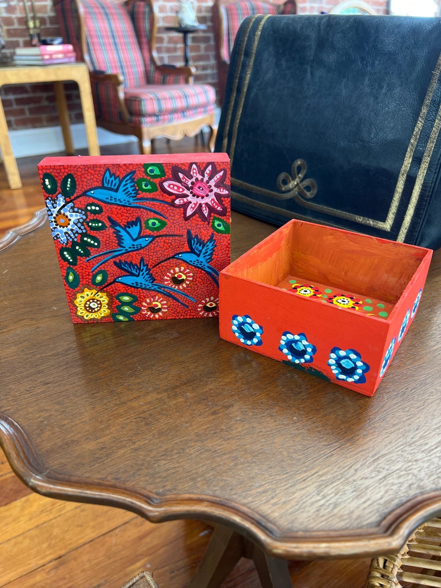 Hand - Painted Wooden Hummingbird Keepsake Box by Magda Mittarakis – Folk Art Storage Box - Loom Vintage