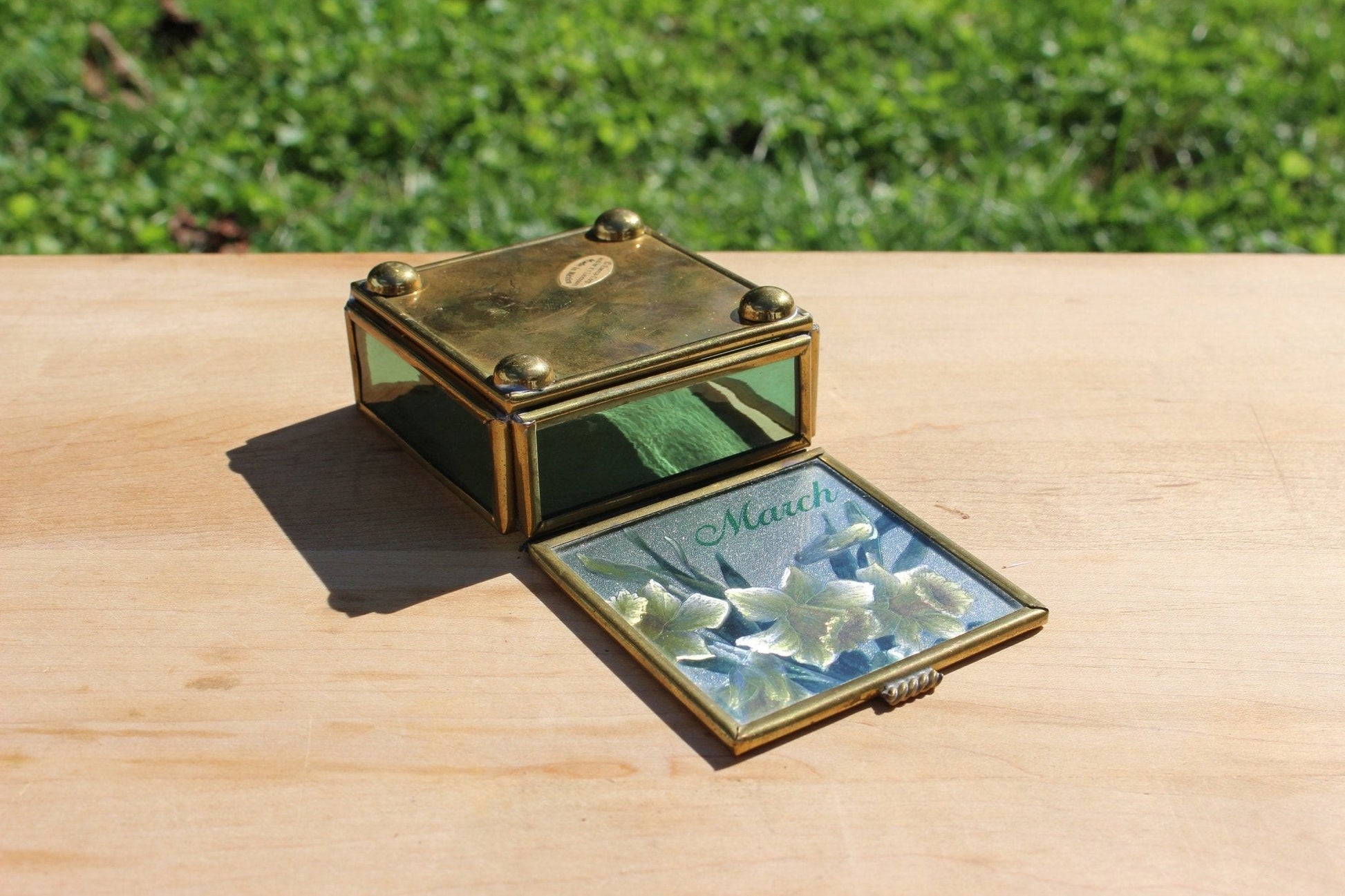 Handcrafted Brass and Glass Vintage "March" Jewelry Box / Mirrored Trinket Glass Box / Vanity Box - Loom Vintage