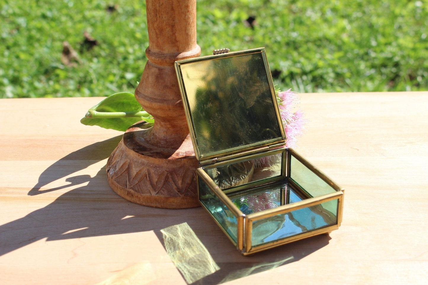 Handcrafted Brass and Glass Vintage "March" Jewelry Box / Mirrored Trinket Glass Box / Vanity Box - Loom Vintage
