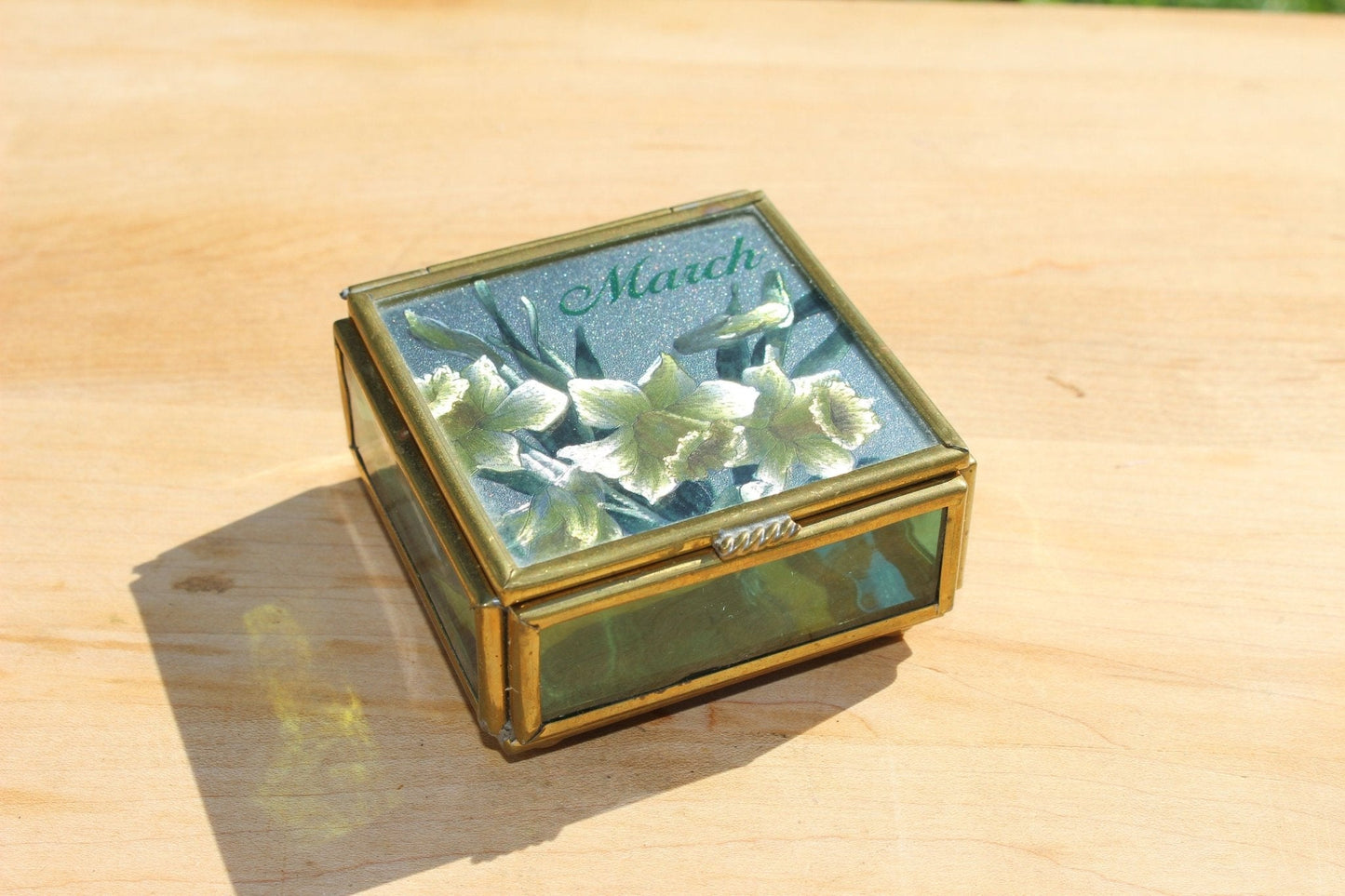 Handcrafted Brass and Glass Vintage "March" Jewelry Box / Mirrored Trinket Glass Box / Vanity Box - Loom Vintage