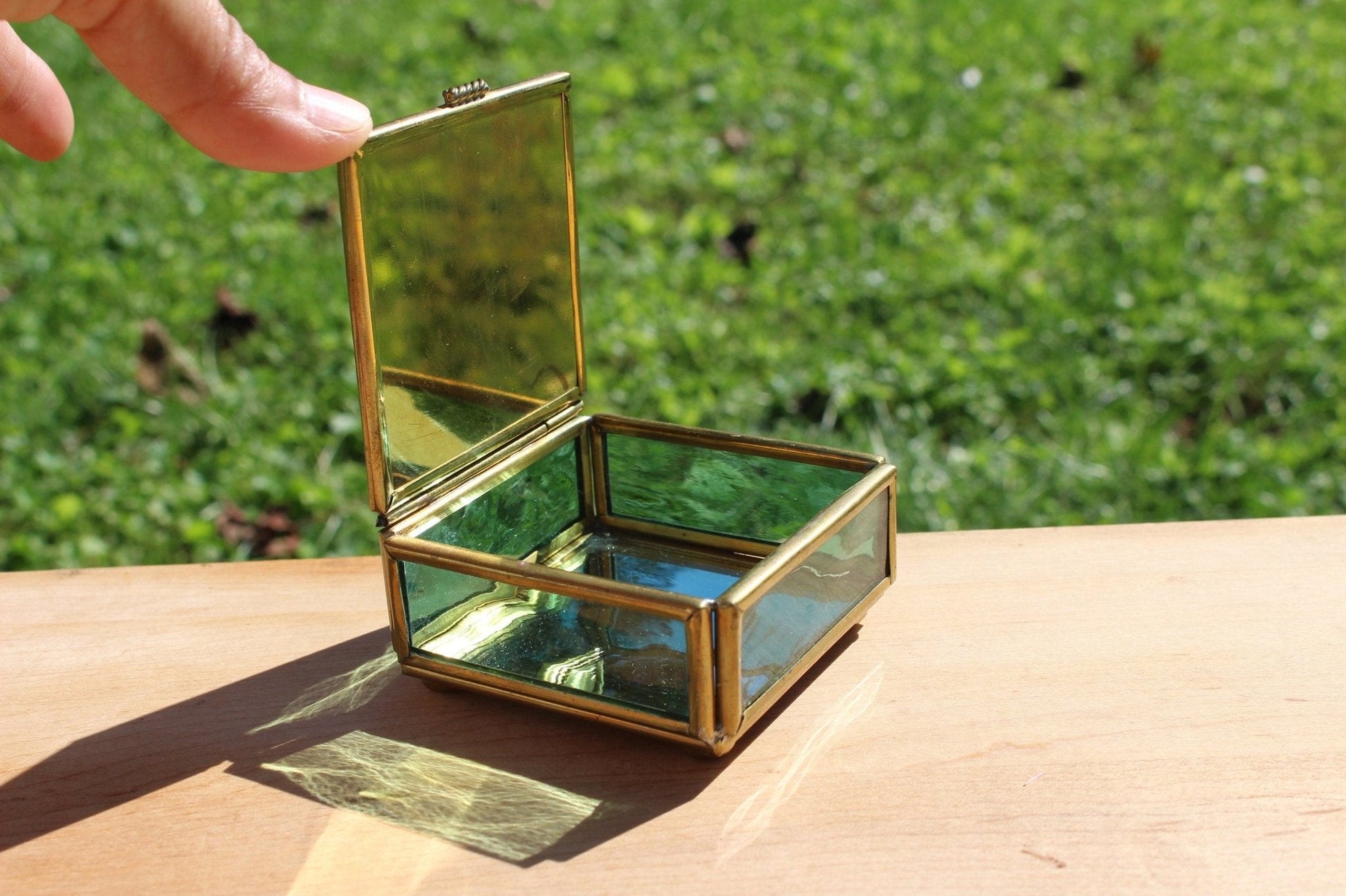 Handcrafted Brass and Glass Vintage "March" Jewelry Box / Mirrored Trinket Glass Box / Vanity Box - Loom Vintage