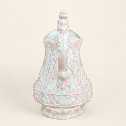 Handmade Ceramic Gothic Knight Pitcher, Pink & White, Signed Shirley