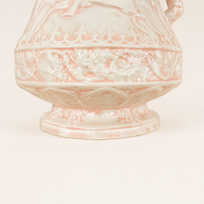 Handmade Ceramic Gothic Knight Pitcher, Pink & White, Signed Shirley
