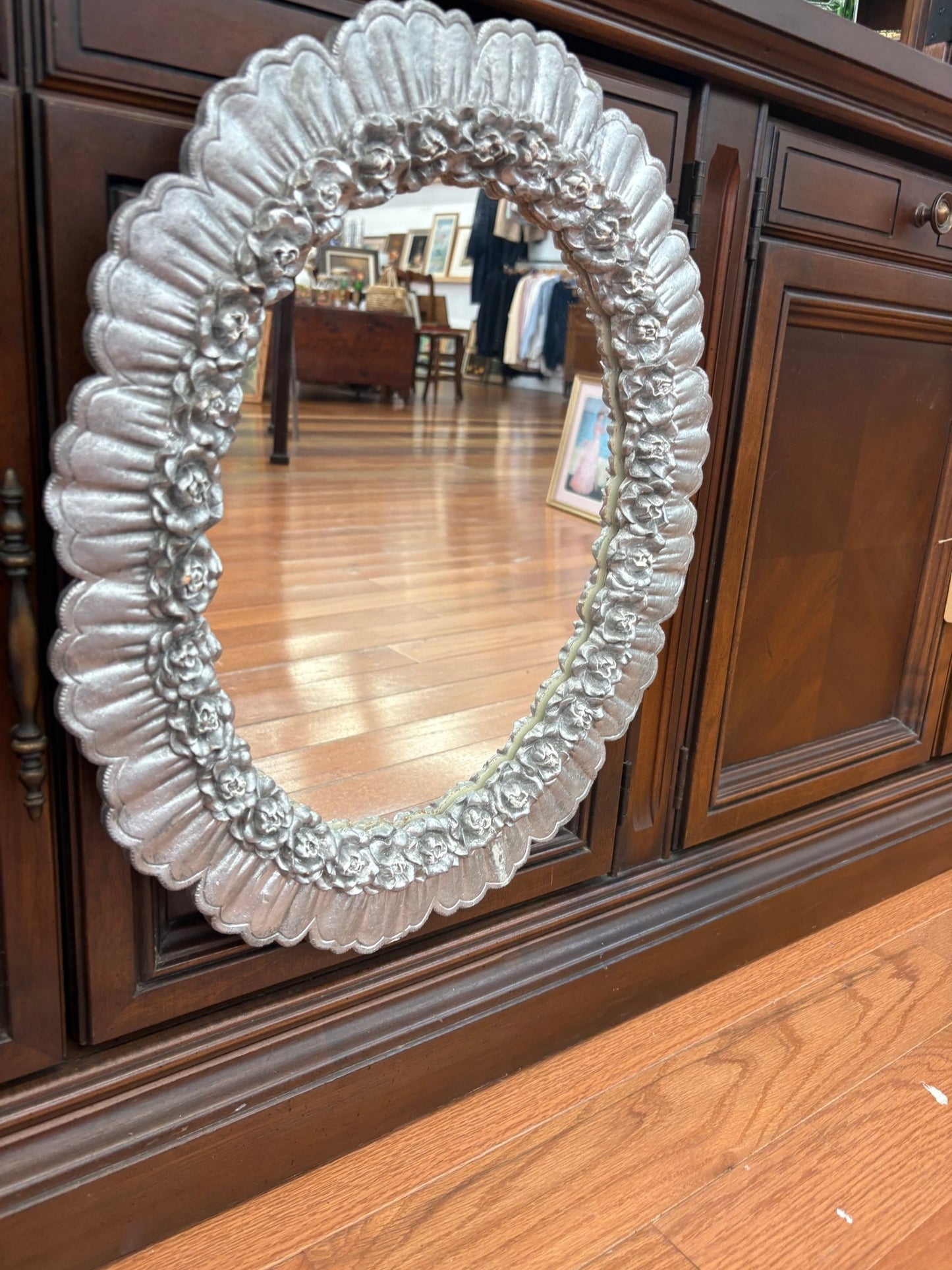 Handmade Painted Ceramic Mirror with Embossed Floral Frame – Artist Signed - Loom Vintage