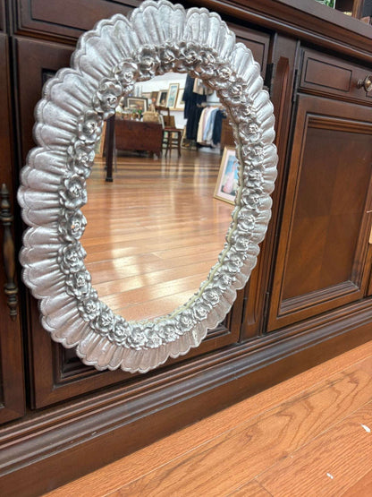 Handmade Painted Ceramic Mirror with Embossed Floral Frame – Artist Signed - Loom Vintage