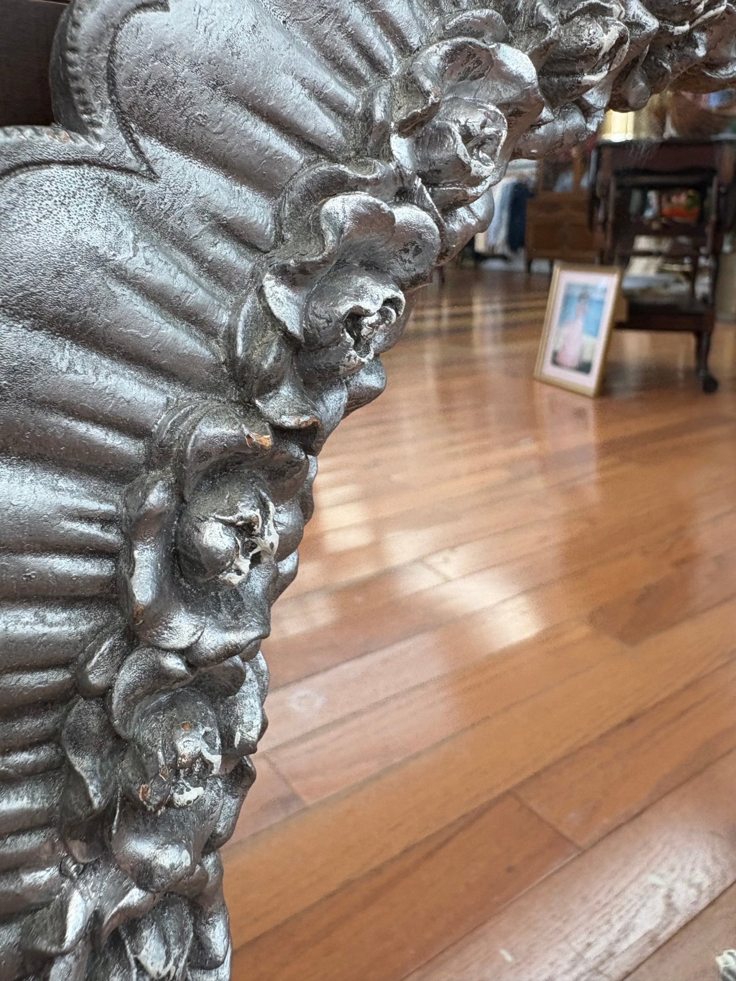 Handmade Painted Ceramic Mirror with Embossed Floral Frame – Artist Signed - Loom Vintage