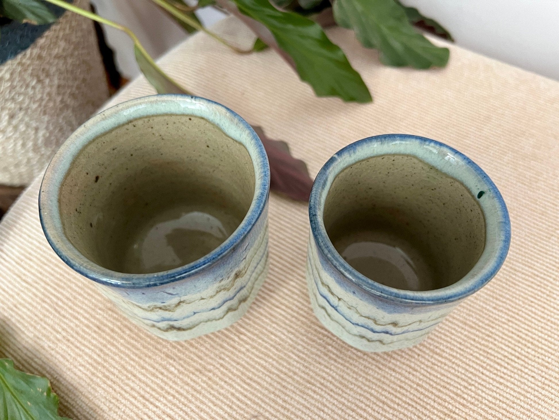 Handmade Pair of Studio Pottery Mugs, Vintage Tea/Coffee Cups, Mid Century Pottery, Barware, Retro - Loom Vintage