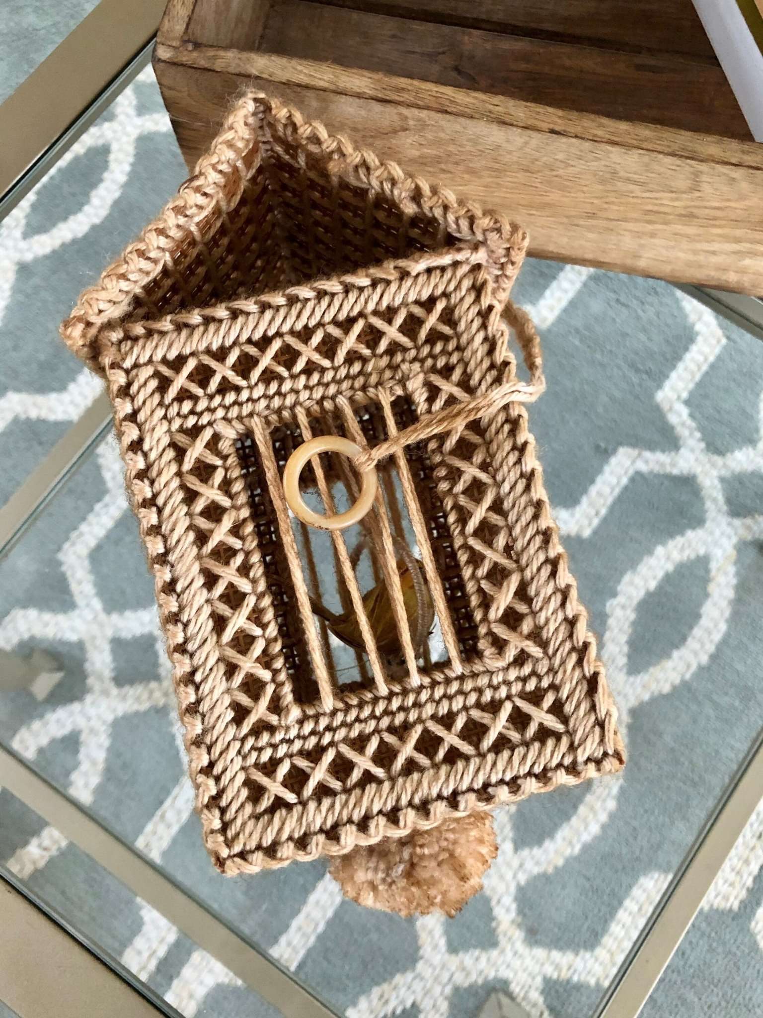 Handmade Plastic-Canvas Birdcage with Bird - Loom Vintage