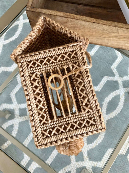 Handmade Plastic-Canvas Birdcage with Bird - Loom Vintage