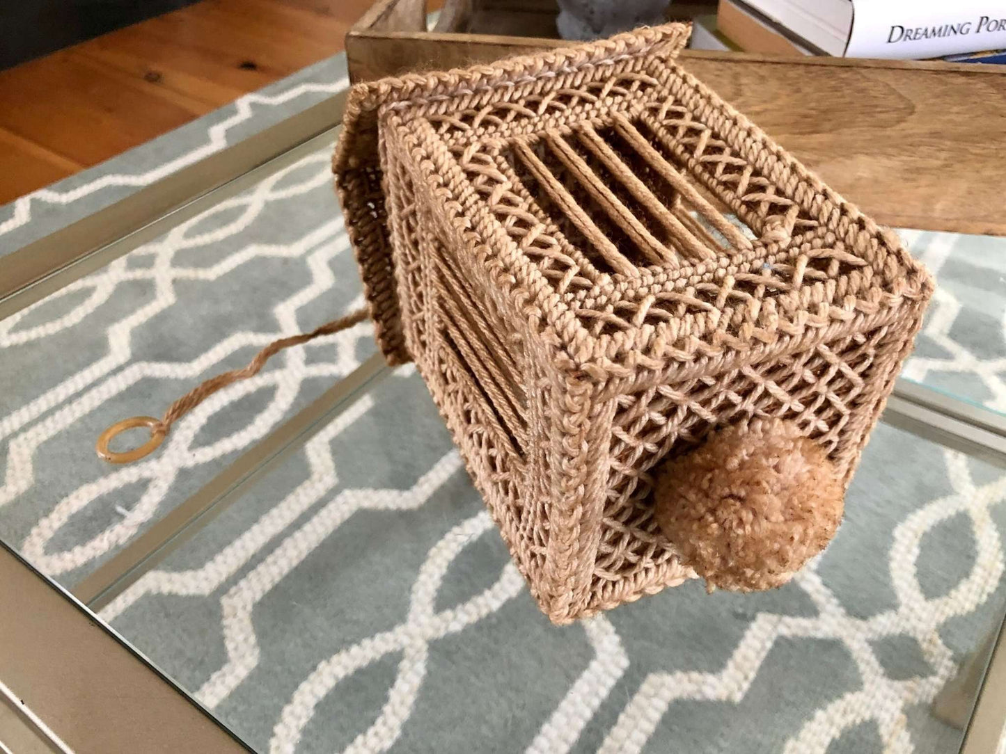 Handmade Plastic-Canvas Birdcage with Bird - Loom Vintage