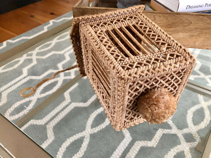 Handmade Plastic-Canvas Birdcage with Bird - Loom Vintage