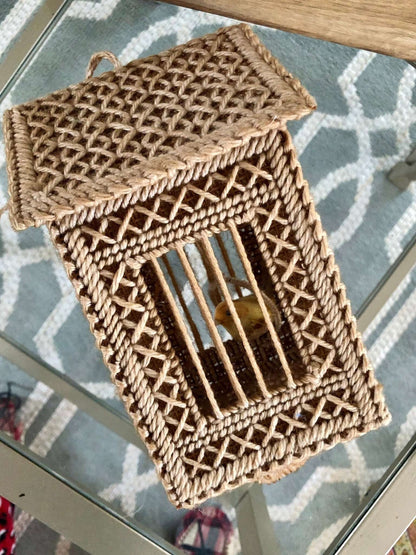 Handmade Plastic-Canvas Birdcage with Bird - Loom Vintage