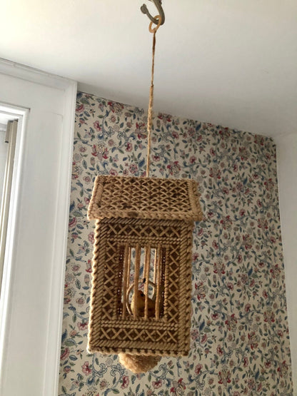 Handmade Plastic-Canvas Birdcage with Bird - Loom Vintage