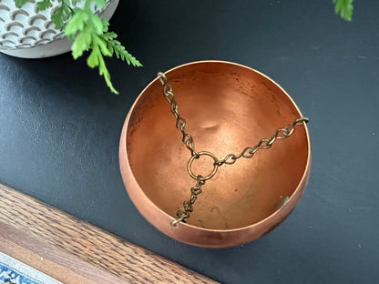 Hanging Copper Pail Planter with Chain — Vintage Farmhouse, c. Early–Mid 20th Century - Loom Vintage