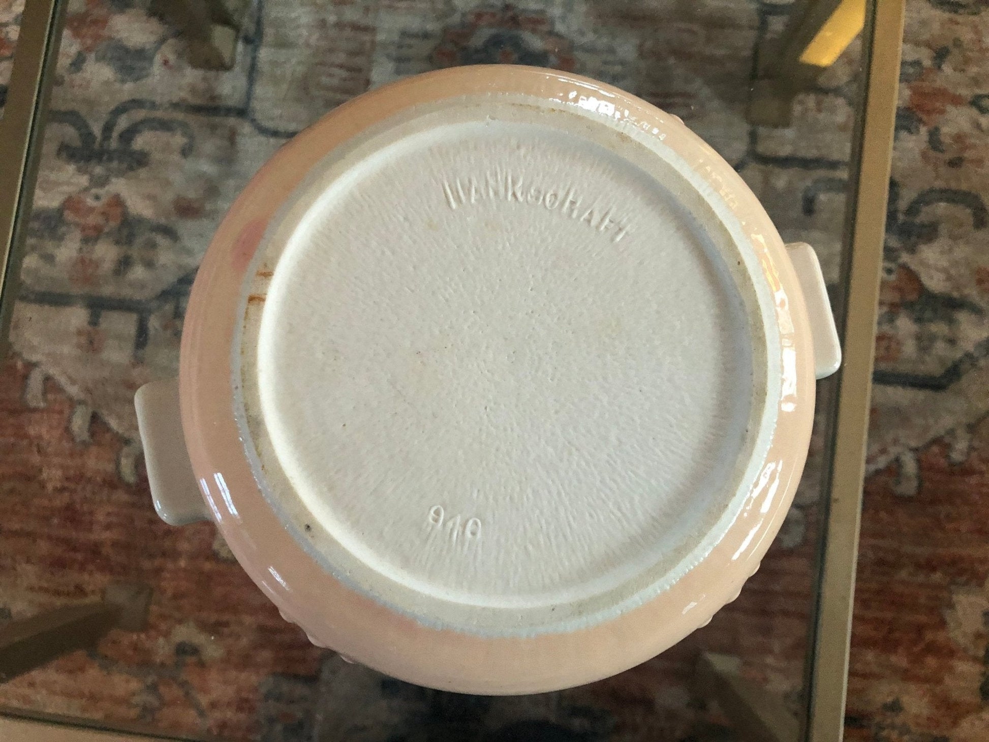 Hankscraft Ceramic Baby Food Warmer, Pink & White — 3 - Section with Cork, 1940s–50s - Loom Vintage