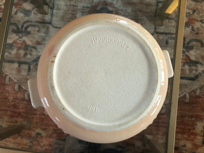 Hankscraft Ceramic Baby Food Warmer, Pink & White — 3 - Section with Cork, 1940s–50s - Loom Vintage