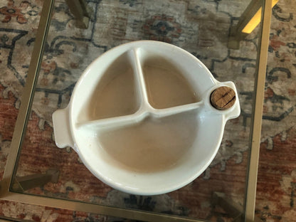 Hankscraft Ceramic Baby Food Warmer, Pink & White — 3 - Section with Cork, 1940s–50s - Loom Vintage